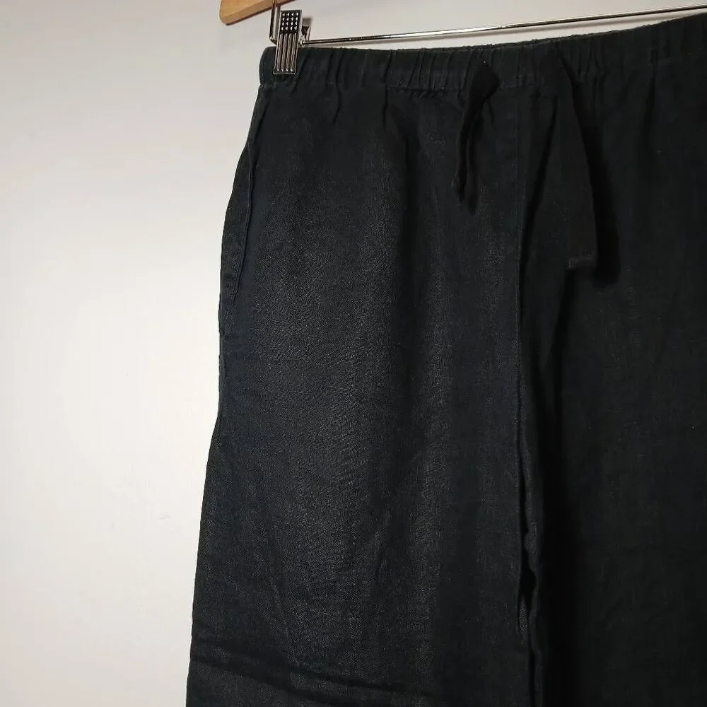 Quince womens small wide leg 100% linen pants black